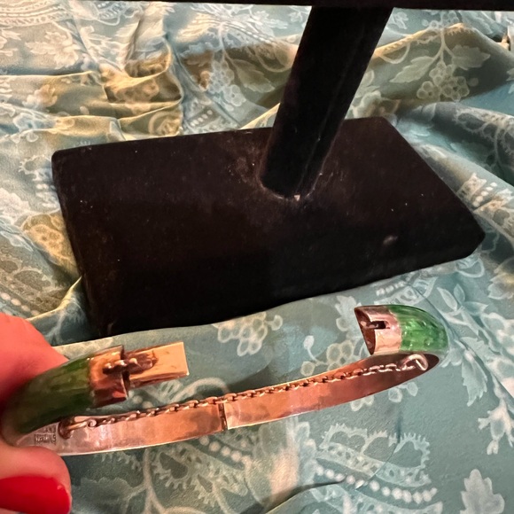 Sterling & Green Enamel Bracelet ~ Thailand - Picture 3 of 9